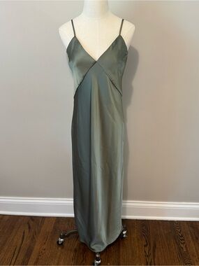 a new day Sage Green Satin Slip Maxi Dress with Adjustable Spaghetti Straps